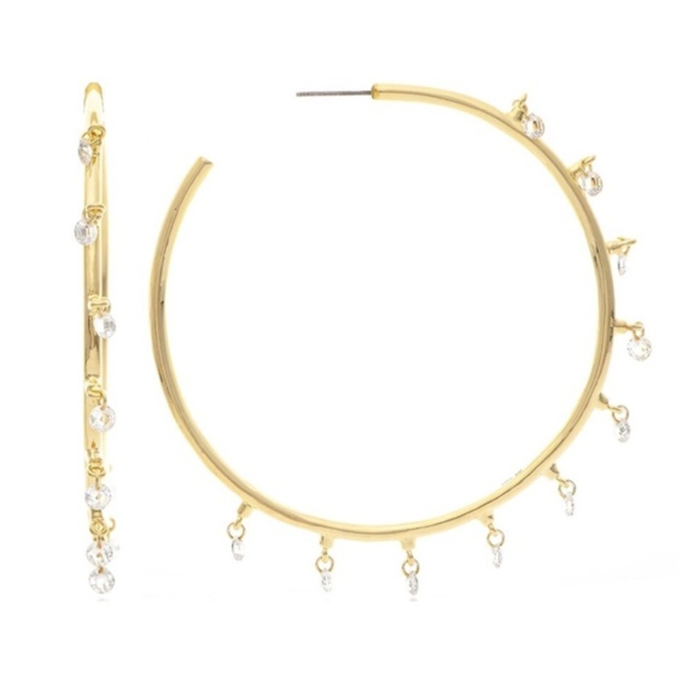 Gold Hoop Earrings with Crystal Charms
